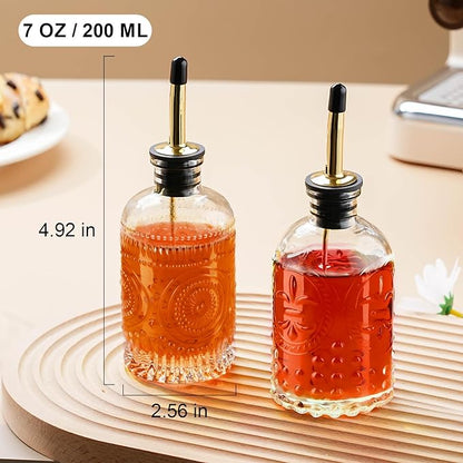 Glass Coffee Syrup Dispenser Bottles Set 2 Pack 7 OZ, Simple Syrup Bottles with Metal Pour Spout, Syrup Dispenser for Coffee Bar Accessories for Maple Honey Syrup Oil and Sauces