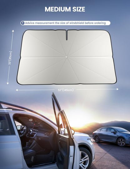 Lamicall Car Windshield Sunshade Umbrella – 5-Layer UV Block, 10-Rib Fiberglass Frame for Heat Insulation, 57"x33" Front Window Interior Sun Protection, for Medium Sedan, SUV Windshield
