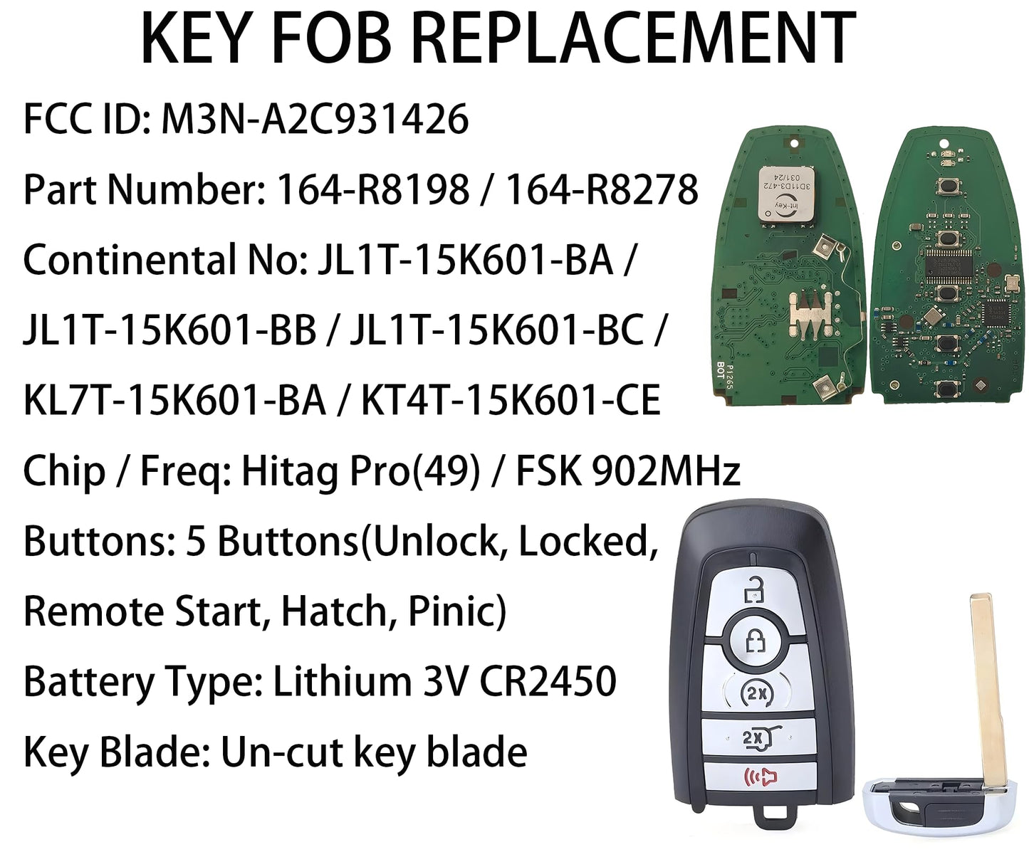 Smart Key For Ford Suv, Alliskeys Proximity Remote Control Key Fob Replacement For Ford Suv 2018-2020, Lincoln Corsair Nautilus