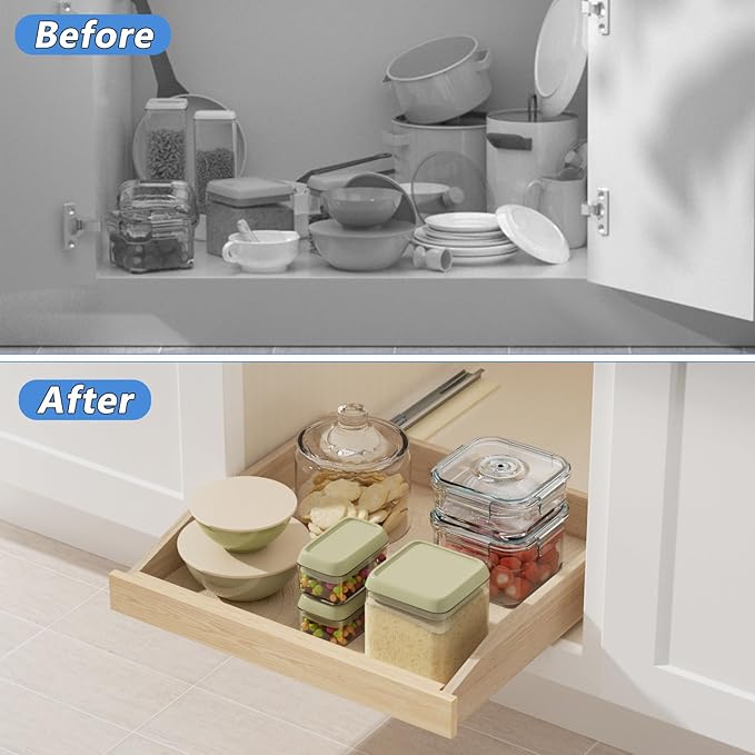 LOVMOR Pull Out Cabinet Organizer 22½”W x 21”D, Soft Close Slide Out Drawer Storage Shelves for Kitchen, Wood Cabinet Shelf Pull-Out Organizer Storage for Base Cabinet