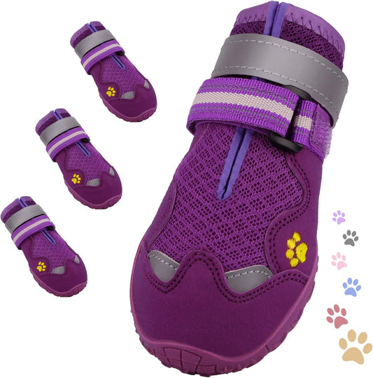 Dog Shoes for Large Medium Small Dog, Mesh Breathable Dog Shoes for Hot Pavement, Anti-Slip Dogs Boots Paw Protectors with Reflective for Outdoor Walking Indoor Hardfloors (Size 4)