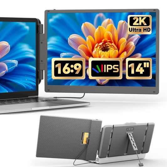 Cenerius 2K Ultra-Clear Laptop Screen Extender, 14" IPS Portable Monitor, 2160 x 1440 QHD Dual Laptop Monitor Extender with HDMI/USB-A/Type-C Fits 13-17" Laptops(Mac/Wins/Android/Switch/PS5)