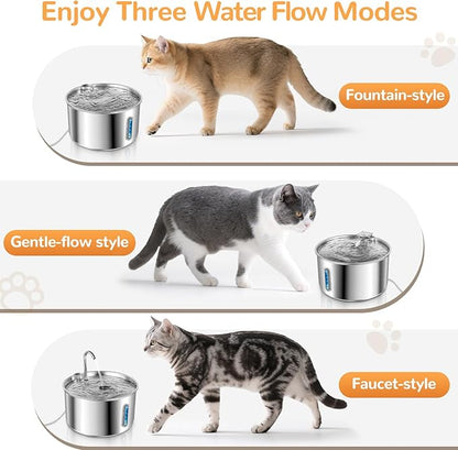 Cat Water Fountain Stainless Steel,135oz/4L,with Adjustable Pump & 3 Flow Modes, Ultra-Quiet Automatic Cat Dog Water Dispenser, Large Capacity Water Fountain for Cats,Dogs,Multiple Pets (1)