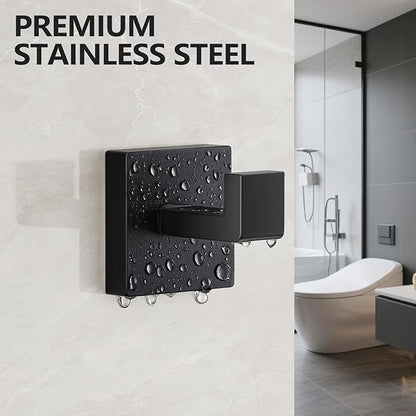 Kruodop 2 PCS Towel Hooks for Bathroom, Wall Mount Towel Holder, Black Matte Wall Robe Hook,Square Stainless Steel Door Hanger Towel Hook for Kitchen, Bedroom,Hotel,Pool,Coats