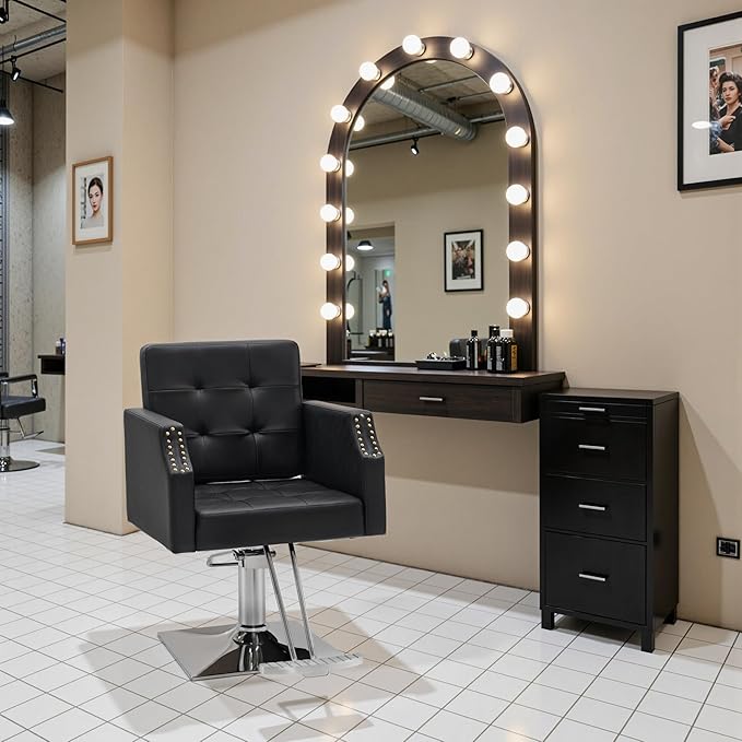BarberPub Classic Salon Chair for Hair Stylist,Hydraulic Barber Styling Chair,Beauty Salon Spa Equipment 8818 (Black)