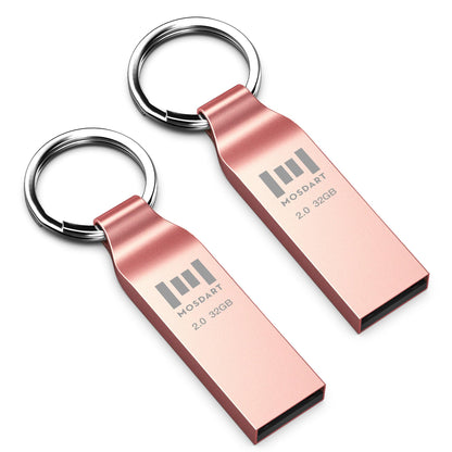 Mosdart Waterproof 32Gb Usb2.0 Flash Drive, Fat32 Metal Memory Stick With Keychain, For System Back, Data Storage, Rose Gold(Pac