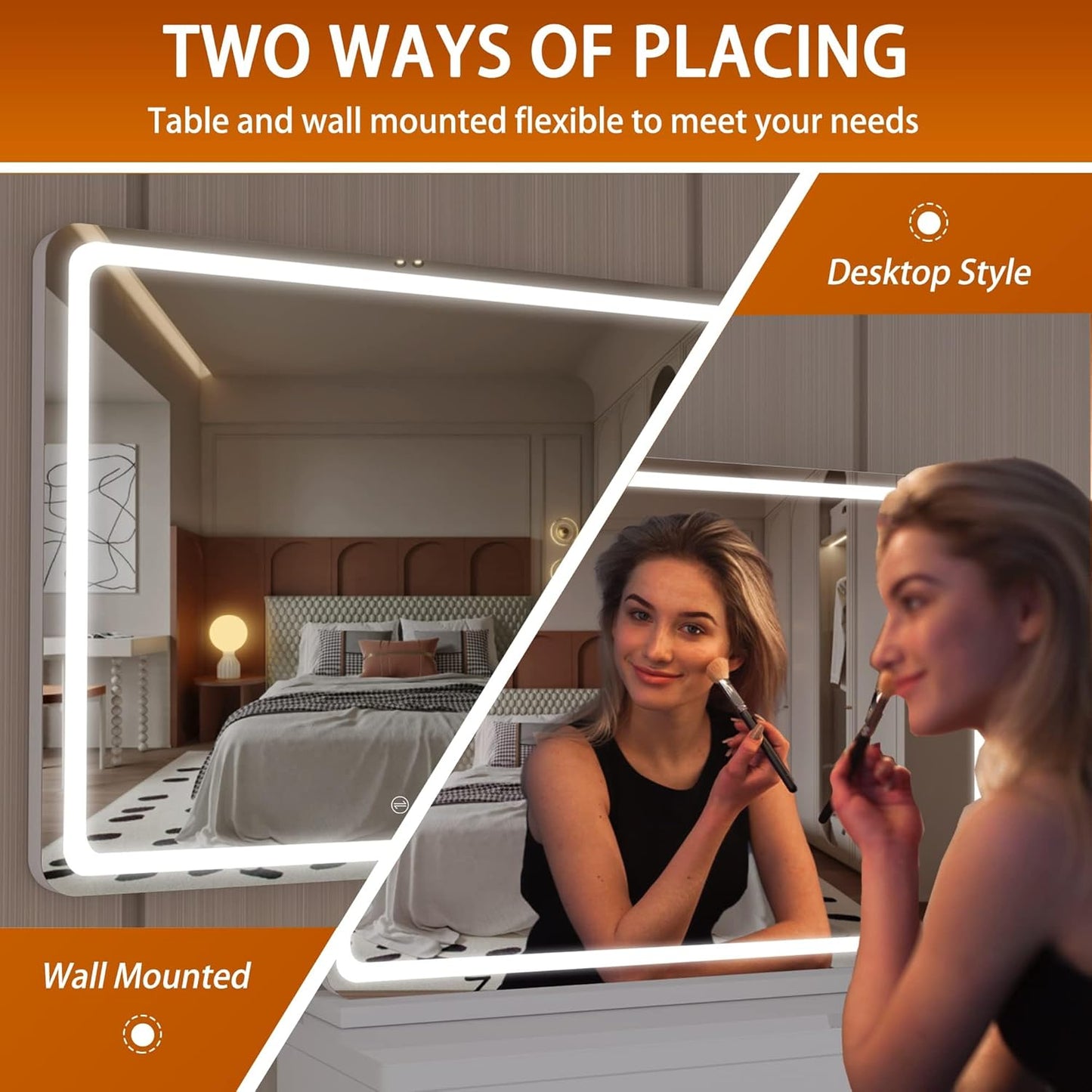 Hasipu Vanity Mirror with Lights, 22.8" x 18" LED Makeup Mirror, Lighted Makeup Mirror with Dimmable 3 Modes, Touch Screen Control Vanity Mirror Round White