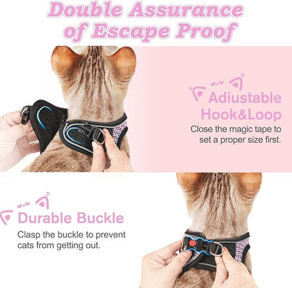 Cat Harness and Leash for Walking Escape Proof, Adjustable Kitten Vest Harness Reflective Soft Mesh Puppy Harness for Outdoor, Comfort Fit, Easy to Control (Lpink, S)