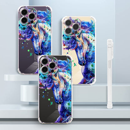 Roemary Purple Case For Iphone 12 With Blue Horse Design,Watercolor Pattern With Screen Protector [Buffertech 6.6 Ft Drop Impact