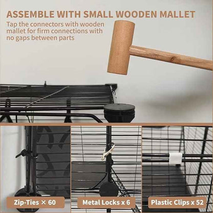 Large Cat Cage Indoor: Enclosed Cat Enclosure DIY Pet Playpen Detachable Metal Wire Kennel Sturdy Crate with Hammock for Cats Kitten