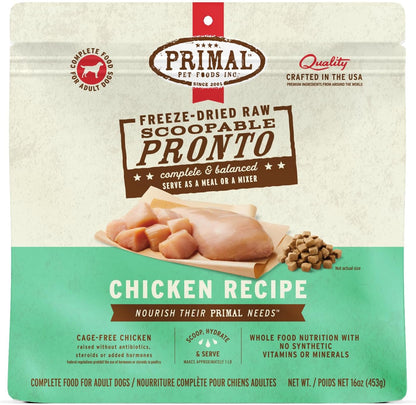 Primal Freeze Dried Dog Food, Pronto Mini Nuggets, Chicken; Scoop & Serve, Complete & Balanced Meal; Also Use As Topper or Treat; Premium, Healthy, Grain Free, High Protein Raw Dog Food (16 oz)