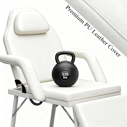 Portable Tattoo Chair, Adjustable Massage Facial Bed with Removable Headrest & Armrest, Foldable Spa Chair with Carry Bag, 73 Inch Esthetician Bed for Salon Beauty Barber Spa Tattoo (White)