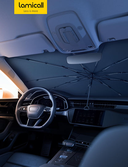 Lamicall Car Windshield Sunshade Umbrella – 5-Layer UV Block, 10-Rib Fiberglass Frame for Heat Insulation, 57"x33" Front Window Interior Sun Protection, for Medium Sedan, SUV Windshield