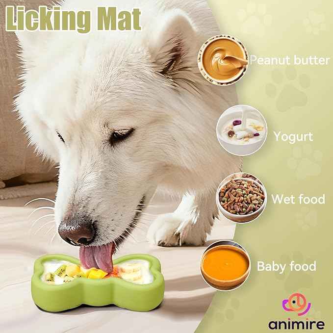 Lick Mat for Dogs, Animire Anti-Spilled Bow Tie Lick Bowls for Anxiety Relief, Silicone Slow Feeder Licking Pad with Suction Cups, Freezeable Dog Enrichment Toy for Boredom and Distraction(Green,S)