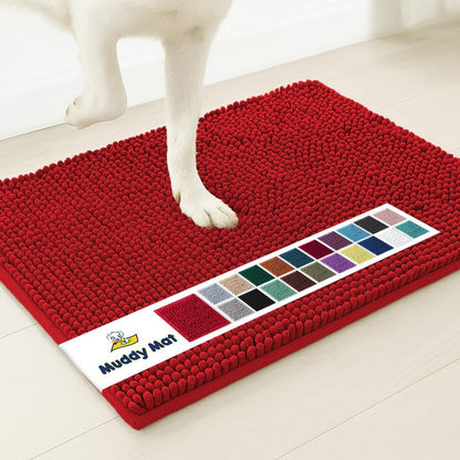 Muddy Mat® Shown on TV – Super Absorbent Microfiber Dog Door Mat for Muddy Paws, Non-Slip Washable Pet Rug, Quick Dry Chenille Entryway Carpet, Machine Washable Indoor Outdoor mat, Red 28"x18"