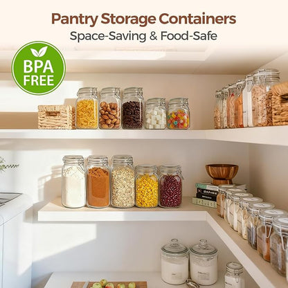 ComSaf Airtight Glass jar with lid 51oz Set of 3, Glass Storage Containers with Lids, Large Glass Canister, Striped Clip Fastening Jar for for Canning, Flour, Pasta,Coffee Beans, Cereal, Rice, Pickle