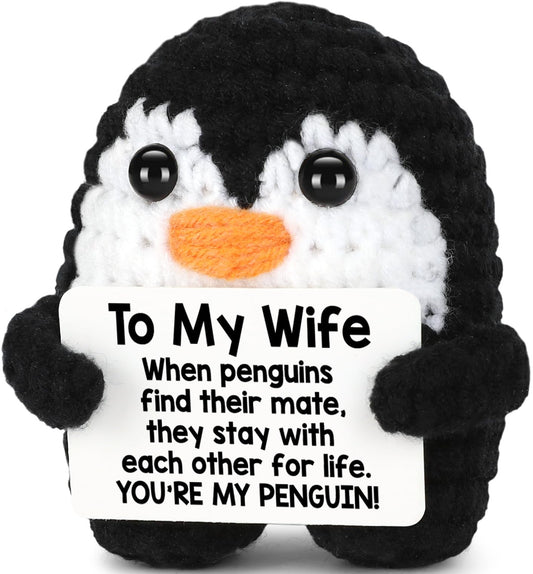 Dad Birthday Gifts from Daughter Son Wife, Handmade Crochet Mini Penguin Birthday Gifts for Dad Bonus Step Fathers, Funny I Love You Gift for Dads Emotional Small Cute Decor