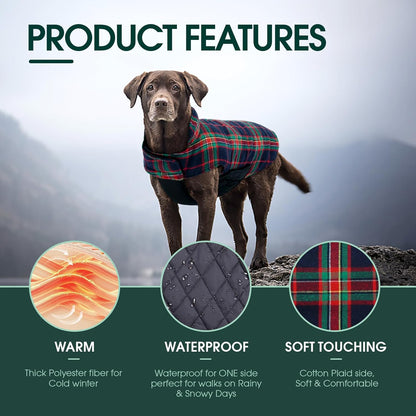 Kuoser Waterproof Dog Coat, Reversible Dog Jacket for Large Dogs, Adjustable Durable Doggie Winter Coat for Groowing Puppies Warm Puppy Cold Weather Apparel, RoyalBlue L