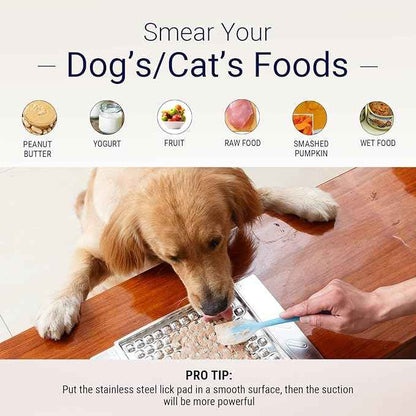 PEGGY11 Durable Stainless Steel Lick Pad for Cats & Dogs | Strong Suction Cups | Anxiety Relief & Slow Feeder | Dishwasher Safe - Two Pack