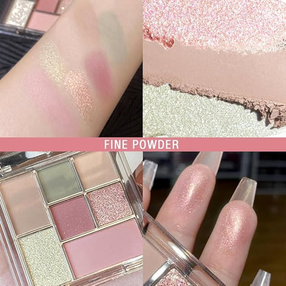 Nude Pink 7Colors Eyeshadow Makeup Palette with Mirror,Green Natural Neutral Eye Shadow Palettes for Older Women,Long Lasting Naturing-Looking,Lightweight,Waterproof,Eye Makeup Kit Travel Size,Vegan