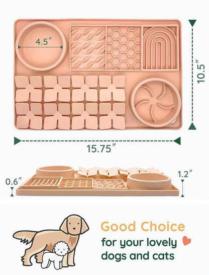 Slow Feeder Bowl, Silicone Lick Mat with Suction Cups for Dog Cat, Snuffle Mat for Pet Smell Training, Puzzle Toys for Bored Puppy,Interactive Sniff Mat for Slow Eating & Keep Busy,Creamy Peach