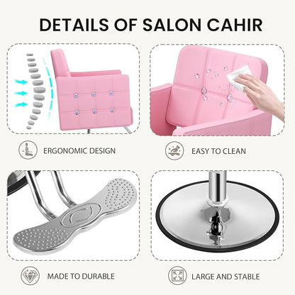 Professional Salon Chair for Hair Stylist, 350 Lbs Heavy Duty Hydraulic Pump, 360° Swivel Styling Chair with Adjustable Height, Barber Chair for Barber Shop, Spa, Tattoo Studio, Cameo Pink