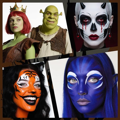 Red White Blue Face Body Paint Stick Set with Translucent Setting Powder and Sponges, Full Coverage Face Painting for 4th of July Pride Independence Day or America's Patriotic Veterans Events
