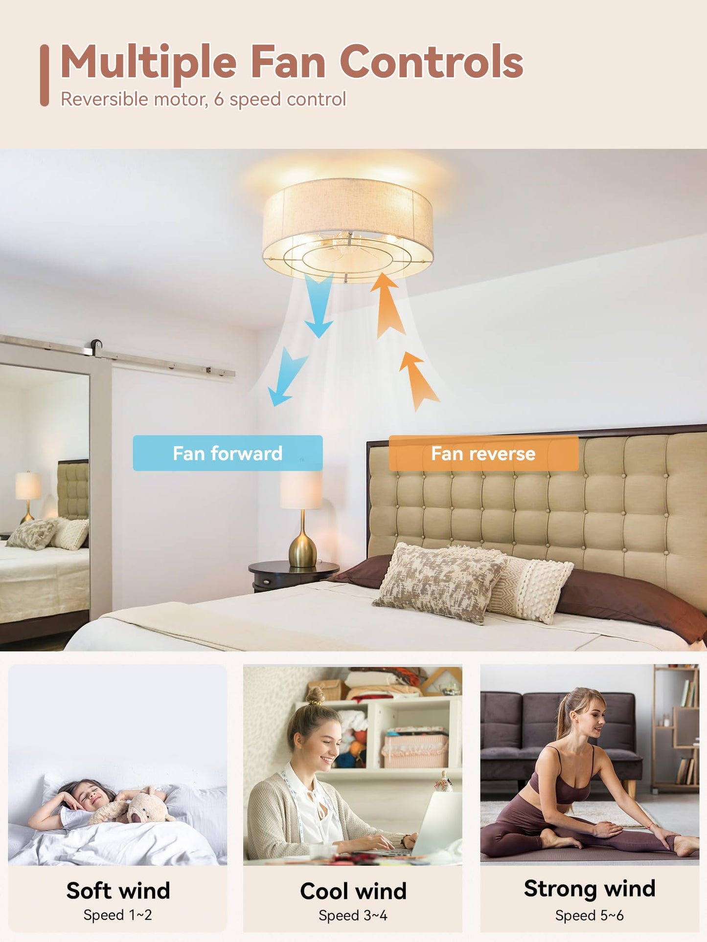 Ymkskj Low Profile Ceiling Fans With Lights, 20 Boho Rattan Ceiling Fan With Light Flush Mount And Remote Control, Drum Caged Wi