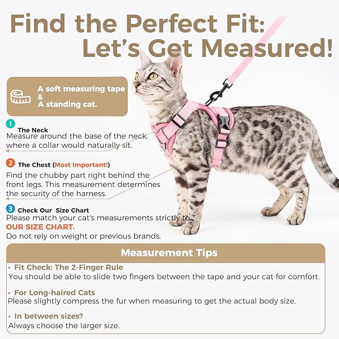 Cat Harness and Leash Set Escape Proof Tactical Large Kitten Harness Emotional Support Cat Vest, Pink, L