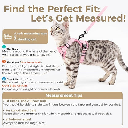 Cat Harness and Leash Set Escape Proof Tactical Large Kitten Harness Emotional Support Cat Vest, Pink, L