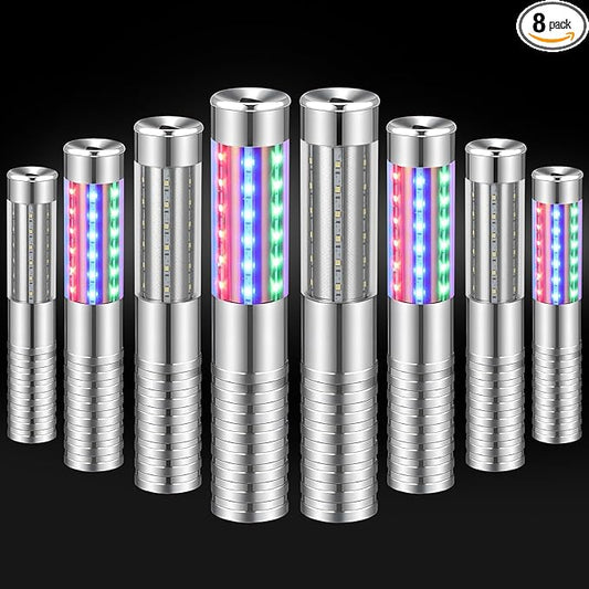 8 Pieces RGB LED Strobe Baton Light Rechargeable Bottle Service Sparklers Stick Reusable Champagne Bottle Handheld LED for Club Stage Nightclub Party Concert Event Bar Outdoor - Silver