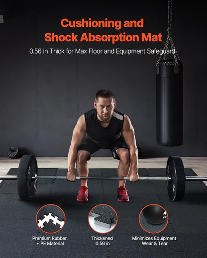 VEVOR 0.56 Inch Thick Gym Floor Tiles, 6 Tiles Rubber Top with EVA Foam, 25" x 25" Gym Flooring Workout Mats with 25 sq.ft Coverage, Interlocking Puzzle Gym Mats for Gym, Home, Garage, Black & Blue