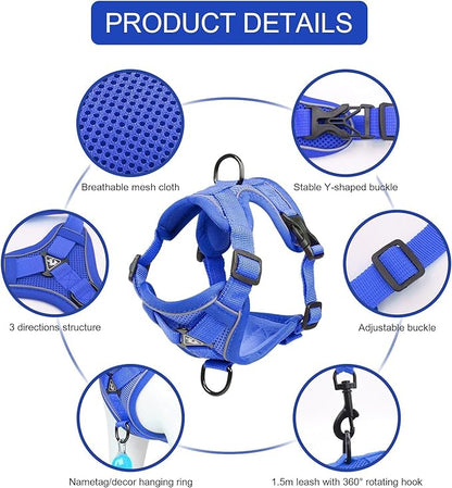 Cat Harness and Leash Set, Upgraded Escape Proof Adjustable Kitten Vest with Lead for Small Cat Outdoor Walking, Soft Breathable Mesh Jacket with Reflective Strips for Dark Night S Klein Blue