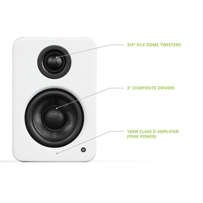 Kanto Yu2 Pc Gaming Desktop Speakers | 3 Composite Drivers | 3/4 Silk Dome Tweeter | Class D Amplifier | Pair | Matte White With