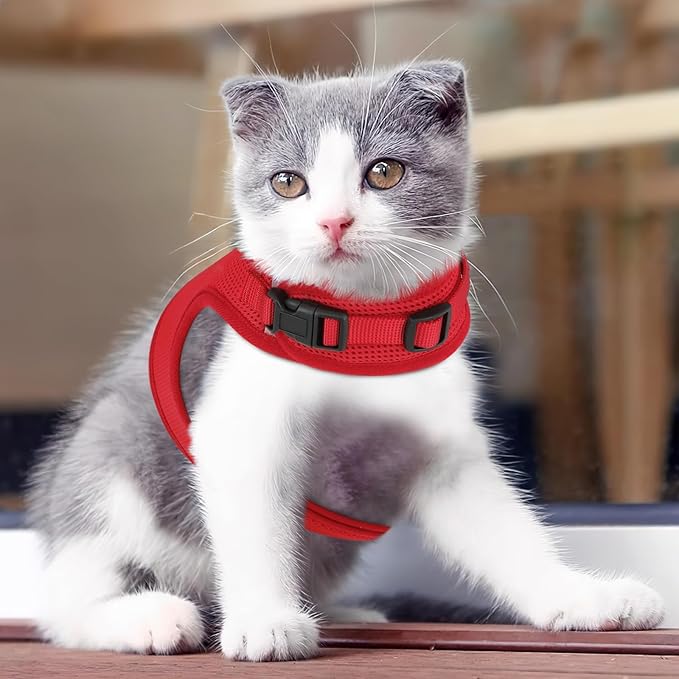 Athena Collection Adjustable Cat Harness with Velcro, Portable Small Sized Cat Vest Harness Breathable Comfy Escape Proof Cat Kitten Harness Pet Supplies for Outdoor Walking, Training, Red