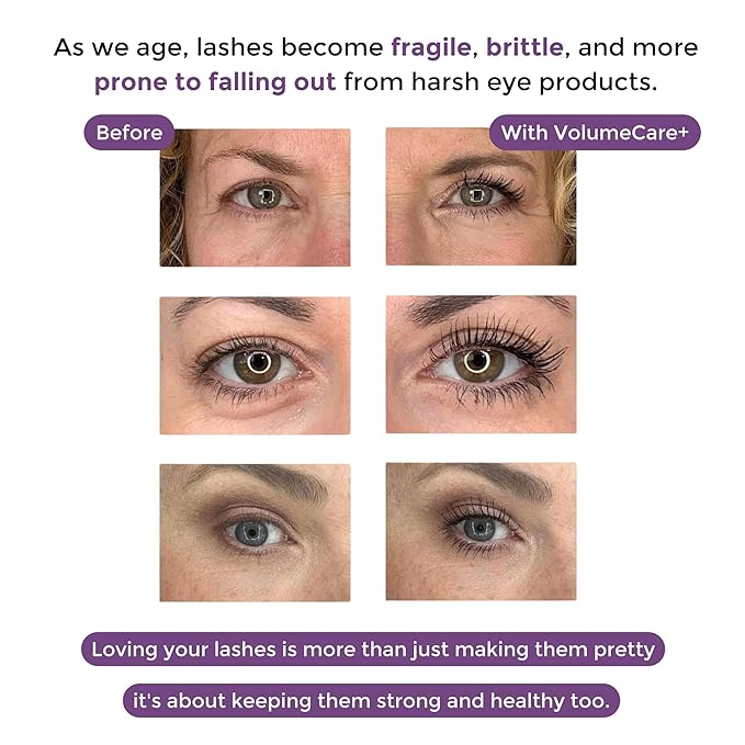 Rumi Cosmetiques VolumeCare+ Mascara For Older Women - Extreme Length and Volume 2-in-1 Formula - No Clumps, Long-Wearing, Hypoallergenic Mascara For Sensitive Eyes (Dark Brown)