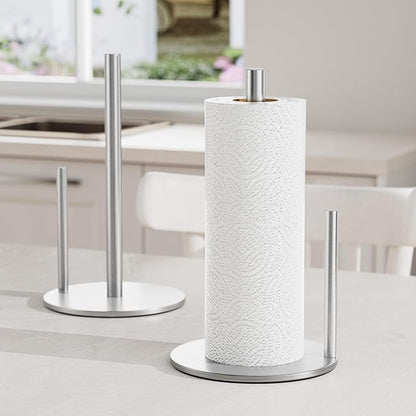 Paper Towel Holder Silver, Premium Stainless Steel Kitchen Roll Dispenser, Countertop Roll Organizer with Weighted Base