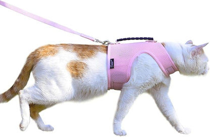 Cat Harness and Leash for Walking Escape Proof Breathable Mesh Fabric, Solid Pink, Extra Large, Adjustable Cat Walking Jackets with Handle, Padded Stylish Cat Vest