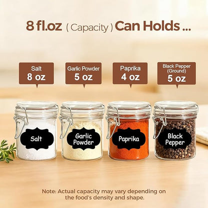ComSaf 8oz Small Airtight Glass Jars Set of 6 with Lid Food Storage Jar Round, Mini Storage Container with Clear Preserving Seal Wire Clip Fastening for Kitchen Canning, Jam, Spice, Honey, Mason Jars