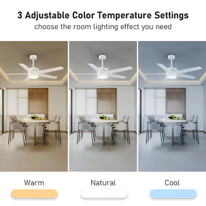 Lofikedi 52 Inch Modern Ceiling Fan Light With Remote Control, Reversible Dc Motor, Stepless Dimmable, Noiseless Modern Ceiling