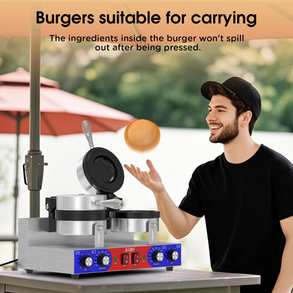 SICHI Ufo Burger Maker - Commercial Stainless Steel Machine, Adjustable Temperature & Timer, Dual Size, Red/Blue Model SZ-HW-4