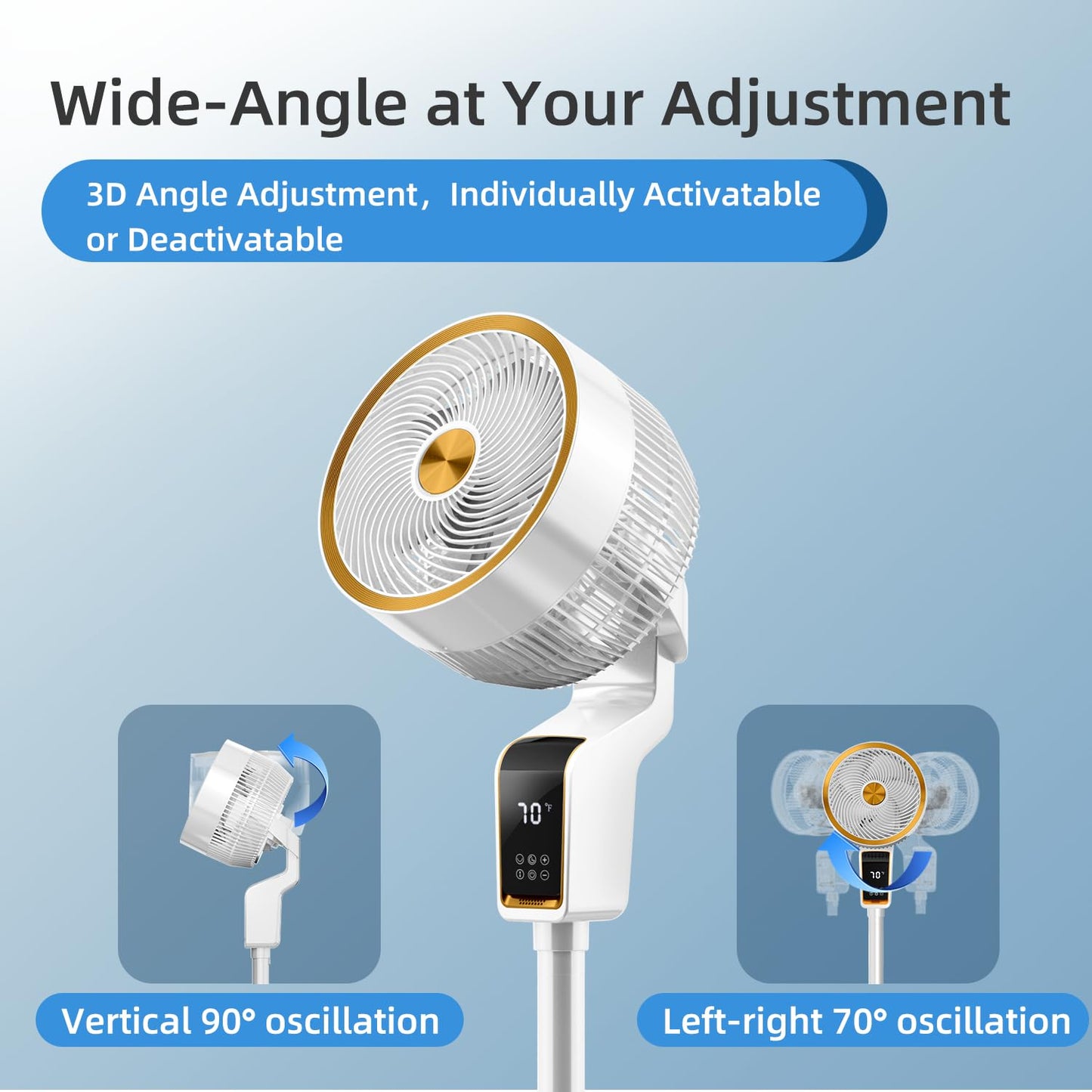 Feculs Official Standing Fan With Remote, Fans Oscillating With 12H Timer, 3 Speeds, Temperature Display, 36-50Db Floor Fans For