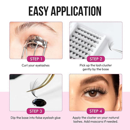 DIY Wispy Individual Lash Clusters 96pcs 20D CC Curl 0.07 9-16mm Mixed Lengths - Eyelash Clusters Wispy Volume Natural Look Eyelash Extension at Home by Eyesy Lash