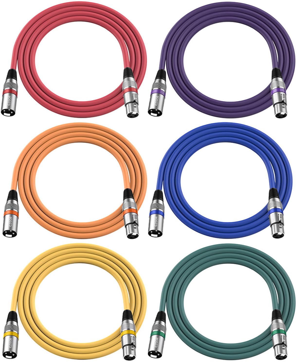 Czgor XLR Cables 6 ft, 6 Pack 3-Pin XLR Male to Female Microphone Cable, Compatible with Microphones, Mic Mixer, Speakers and Mo