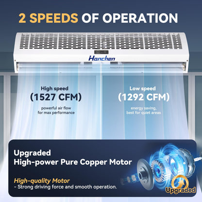 Hanchen 40 Inch Air Curtain ?2025 New Version? Magnetic Door Switch 2 Speeds 1527/1292 Cfm Uncooled&Unheated Remote Control Supe