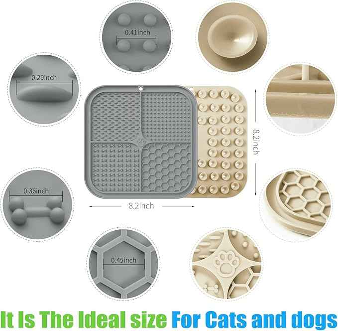 Lick Mat for Dogs, Premium Lick Pad with Suction Cups for Dog Anxiety Relief, Slow Feeder Dog Bowls, Bathing, Grooming and Training (Beige, Grey, 2pack)