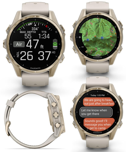 Wearable4U Garmin Fenix 8 - 43 Mm Sapphire, Amoled Multisport Gps Smartwatch, Soft Gold With Fog Gray/Dark Sandstone Silicone Ba