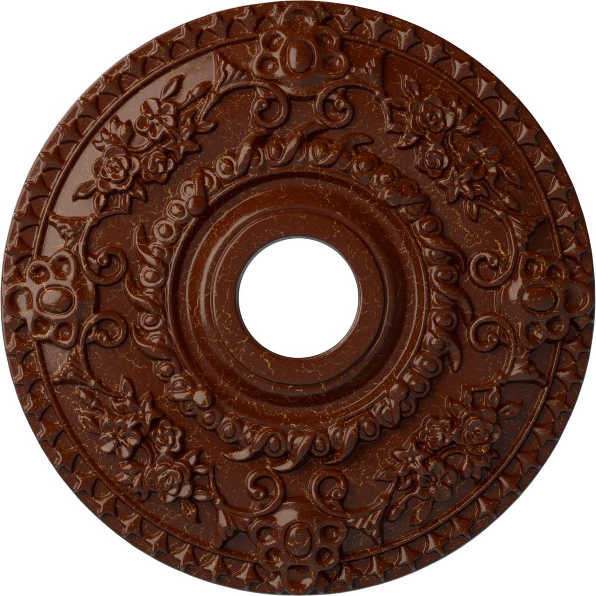 Ekena Millwork Cm18Robmc Rose Ceiling Medallion, Burnished Mahogany Crackle