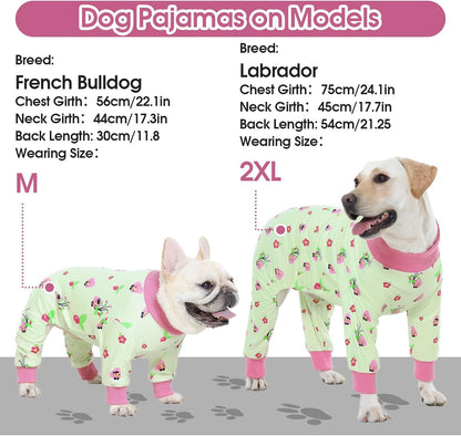 4-Legged Dog Pajamas for Medium & Large Dogs -Soft Cotton Dog Pjs Onesie with 4-Way Stretch, Cozy Breathable Pet Sleepwear for Cold Weather & Indoor Lounging - Green XXL