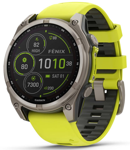 Garmin Fenix 8 - 47 Mm, Multisport Gps Smartwatch, Solar, Sapphire, Titanium With Amp Yellow/Graphite Silicone, Built-In Led Fla